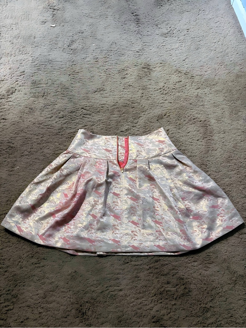 Anthropologie Moulinette Soeurs Pink Gold Brocade Pleated Mini Skirt Women’s